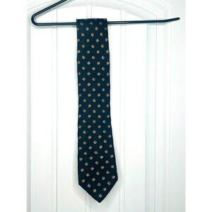 Saks Fifth Avenue Black with Tan and White Dreidel Pattern Designer Silk Tie